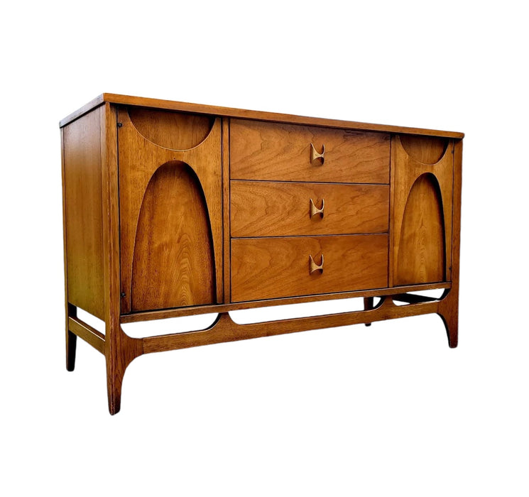 Vintage Broyhill Brasilia Solid Walnut Mid Century Modern Buffet Hutch