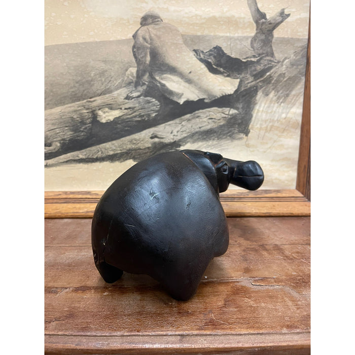 Vintage Wood Carved Hippo Sculpture