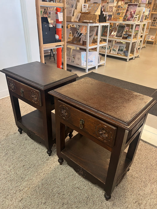 Pair of Portuguese Two-Tier End Tables Rose Carved Facia Imported From Uk Dovetailed Drawers