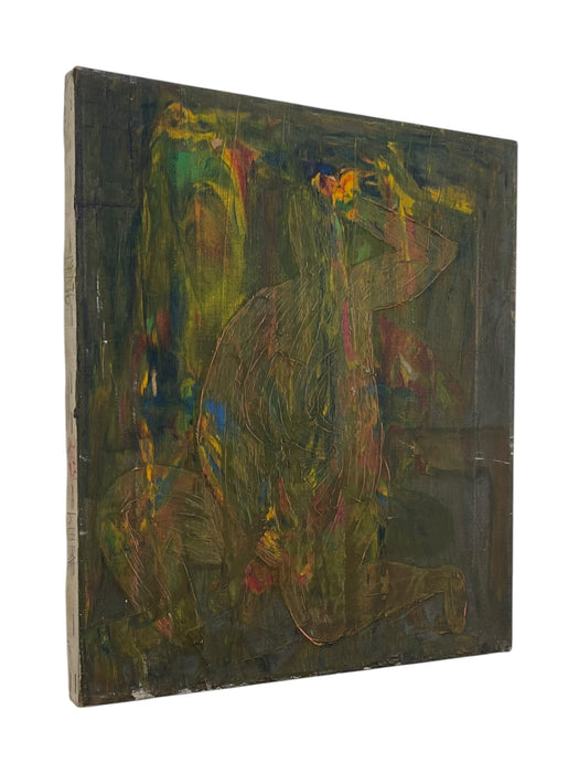 Vintage Abstract Expressionist Oil Painting on Canvas, Signed "Gierda," Textured Figurative Composition