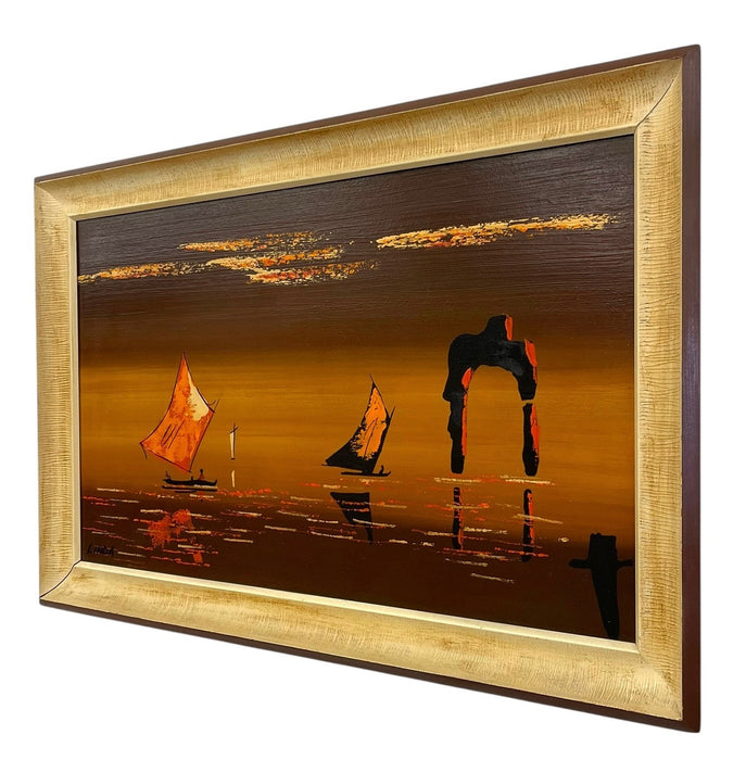 Framed Modern Coastal Sailboat Landscape Painting Signed "Linda" - Abstract
Seascape Wall Art