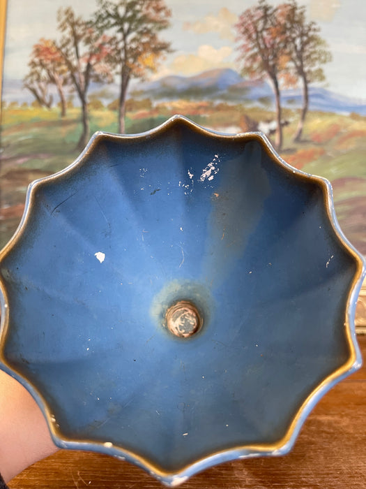 Vintage English Hand-Painted Pedestal Vase with Scenic Silhouette, Marked Made in England