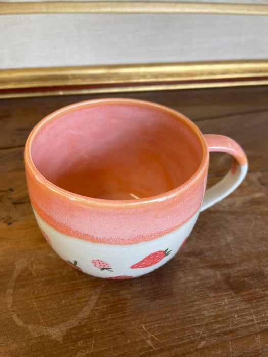 Handmade Wheel-Thrown Ceramic Strawberry Mug with Peach Glaze Interior