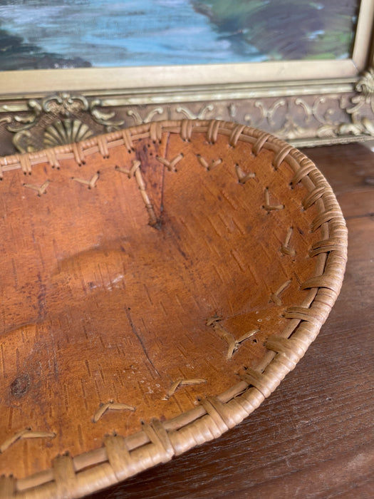 Vintage Likely Native American Birch Bark and Sweetgrass Hand-Sewn Bowl