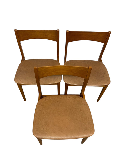 Mid-Century Modern Dining Chairs, Set of 3, Wooden Frames with Curved Backrests and Upholstered Seats