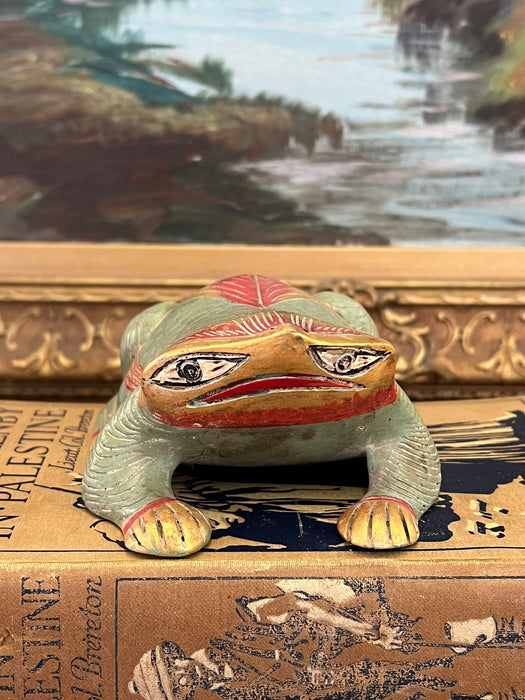 Vintage hand carved and hand painted wooden Frog Figurine