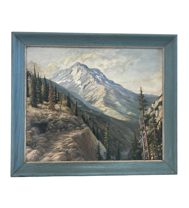 Framed Signed and dated Vintage Painting depicting a Serene mountain forest scene.