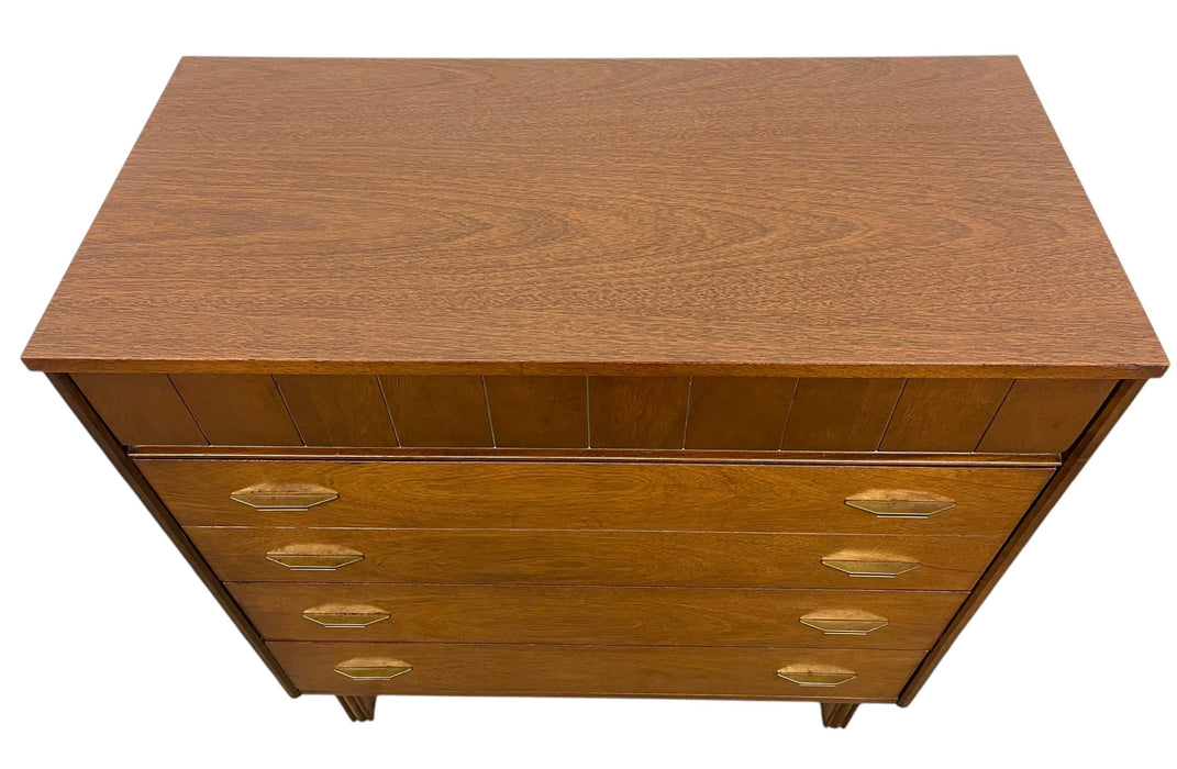 Mid Century Modern Bassett Furniture 4 Drawer Dresser with Dovetail Construction and Brass-Toned Pulls