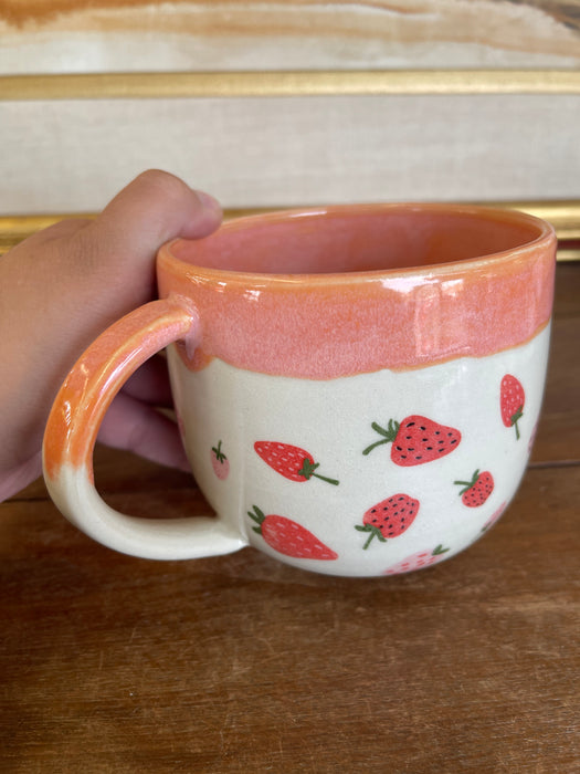 Handmade Wheel-Thrown Ceramic Strawberry Mug with Peach Glaze Interior