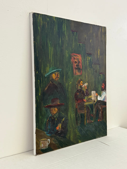 Vintage Rustic Western Tavern Abstract Scene - Original Painting on Canvas, Art is Possibly Oil Impressionist Bar Artwork