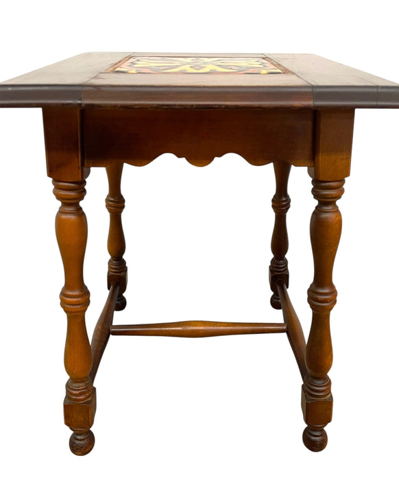 Vintage Tile Top Side Table with Turned legs and Wood Frame