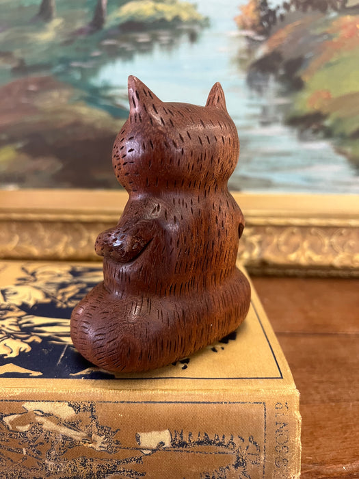 Handmade Solid wood Yoga Cat Sculpture.