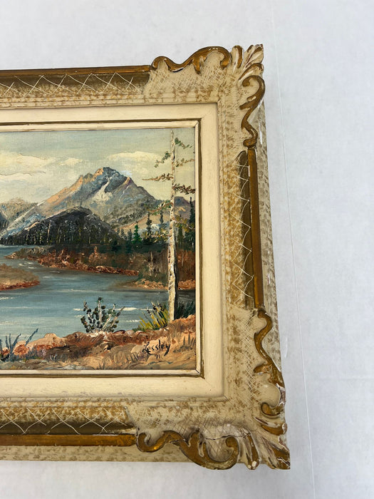 Vintage Teton Mountains Scenic Landscape Framed 1971 painting by F.D. Lessley.