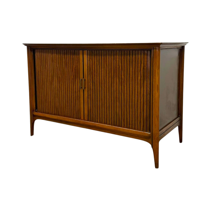 Vintage Mid-Century Modern Walnut Tambour Door Credenza / Media Console