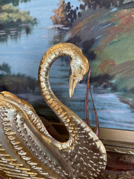 Vintage Swan Wall Sculpture with wood Backing, Mid-Century Modern style