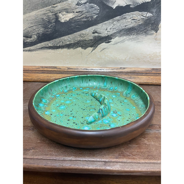 Vintage Mid Century Modern Large Ash Tray Dish With Beautiful Glazed Interior.