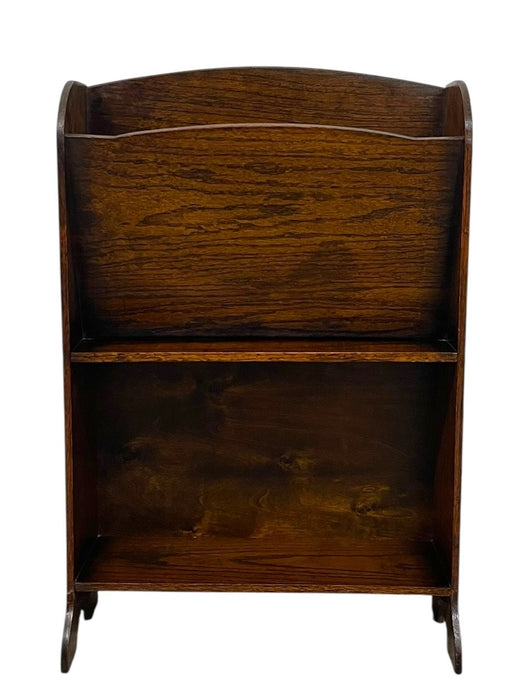 Antique Wooden Magazine Rack with Arched Top and Two-Tier Storage, Freestanding Book or Newspaper Stand