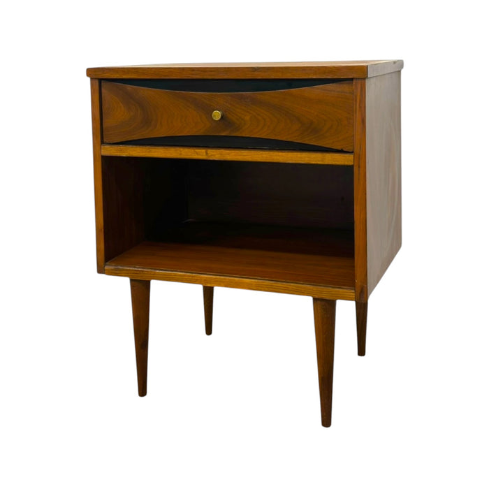 Vintage Mid Century Modern Walnut Nightstand with Open Cubby & Drawer