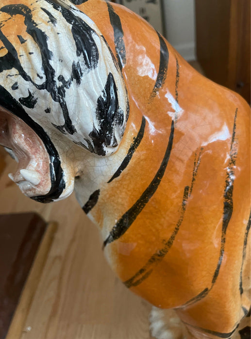 Vintage Italian Ceramic Tiger Statue Sculpture Mid Century Modern Hollywood Regency Style 1950's (Available by Online Purchase Only)