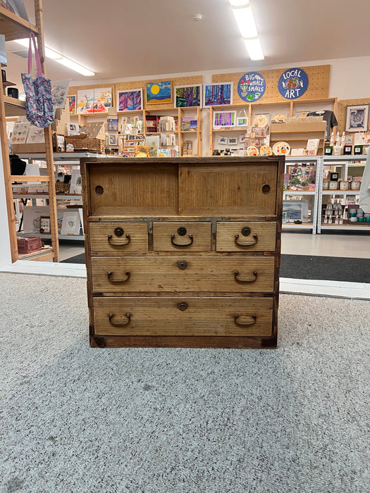 Antique Japanese Ko Tansu Small Chest Solid Kiri Wood Original Hardware