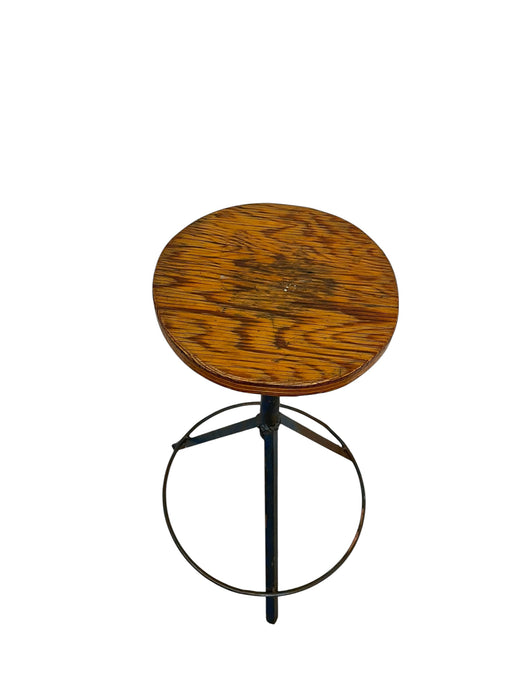 Vintage Industrial Stool with Solid Wood Round Seat and Metal Tripod Base