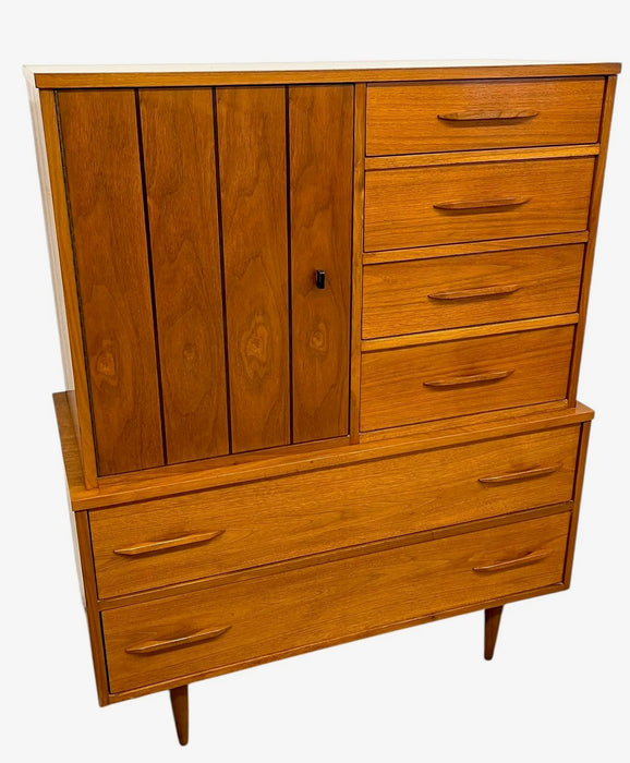 Vintage Mid-Century Modern Bedroom Set - Gentleman's Chest Highboy & Sculpted Pull Credenza Dresser, 1960s