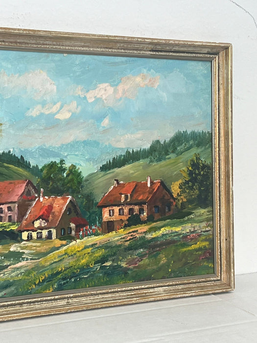 Vintage Mid Century Modern Original painting Valley Houses.