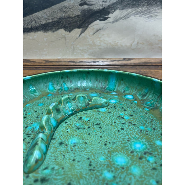 Vintage Mid Century Modern Large Ash Tray Dish With Beautiful Glazed Interior.