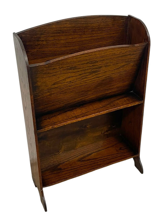 Antique Wooden Magazine Rack with Arched Top and Two-Tier Storage, Freestanding Book or Newspaper Stand