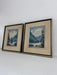 A set of two signed vintage mid century modern style paintings depicting an abstract mountain scene (Available by online purchase only)