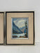 A set of two signed vintage mid century modern style paintings depicting an abstract mountain scene (Available by online purchase only)