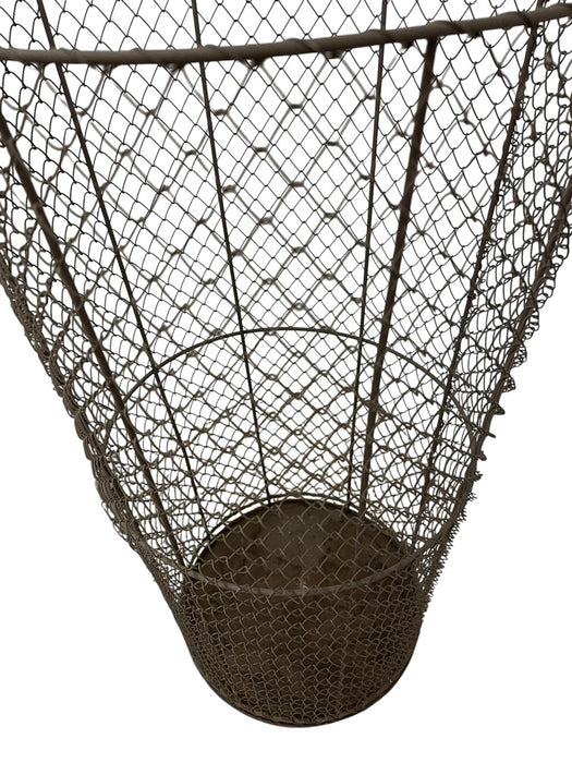 Vintage Industrial Wire Mesh Metal Trash Can / Waste Basket - Tapered Cylindrical Open-Top Bin