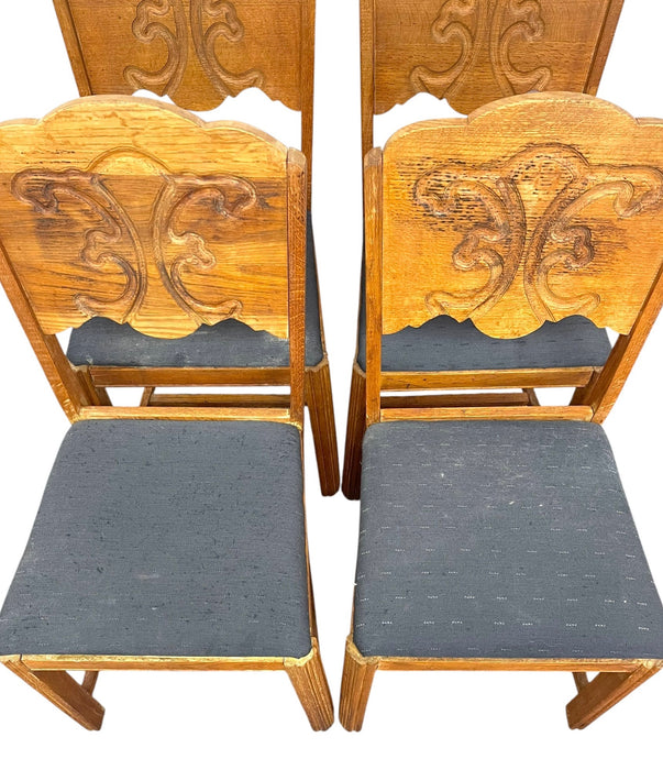 Vintage Set of 4 Carved Dining Chairs with Upholstered Seats.
