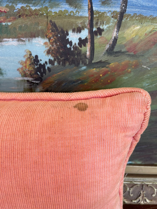 Handmade Needlepoint Floral Pillow with Pink Corduroy Backing - Accent Cushion, Made in Seattle