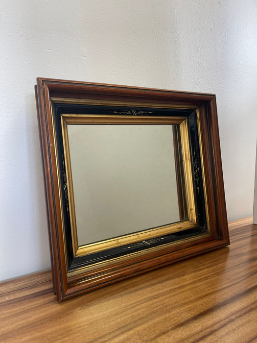 Vintage Wood Framed Mirror With Gilt Wood and Hand Painted Accents.