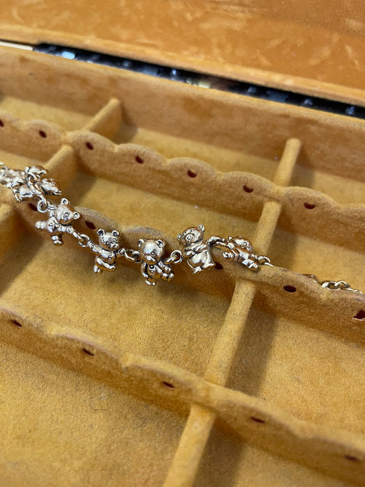 Gold-Tone Figural Teddy Bear Link Bracelet, Adjustable Length