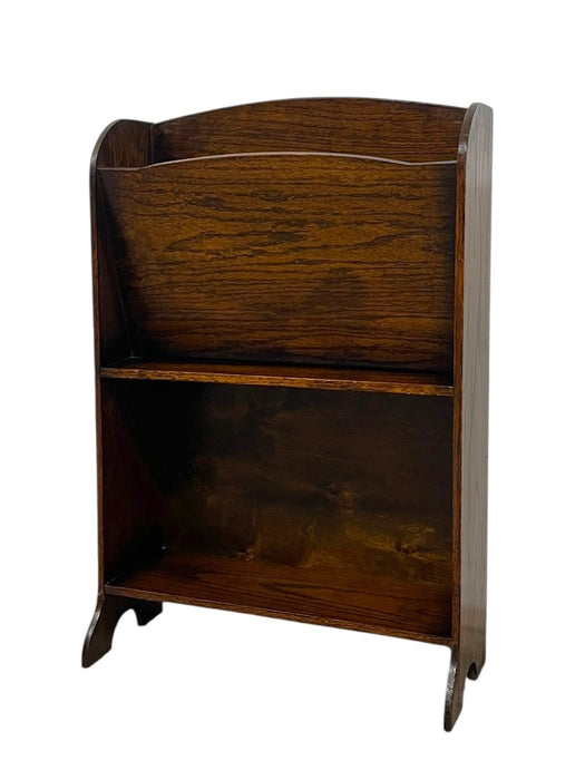 Antique Wooden Magazine Rack with Arched Top and Two-Tier Storage, Freestanding Book or Newspaper Stand