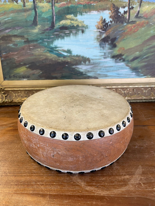 Vintage Handcrafted Drum with Metal Stud Detailing