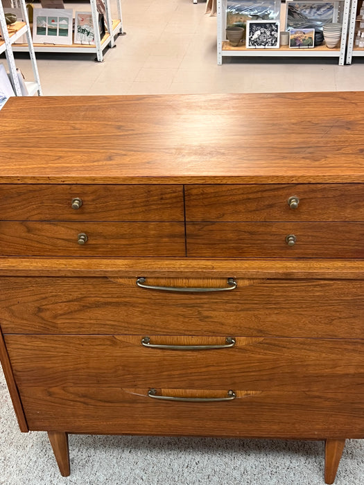 Vintage Mid Century Modern Solid Walnut 4 Drawer Dresser Brass Hardware by Lane Furniture Altavista Line