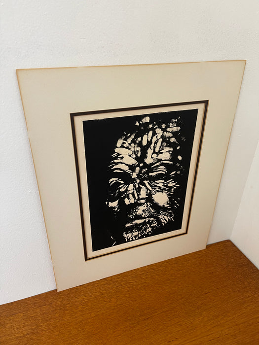 Vintage Black and White Expressionist Portrait Print, Signed and Numbered Limited Edition