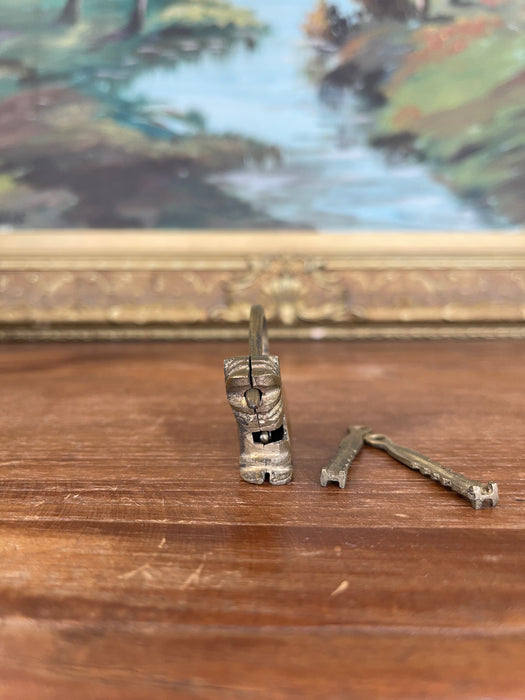 Antique Likely Brass Figural Dog Puzzle Lock with Original Keys, Early 20th Century