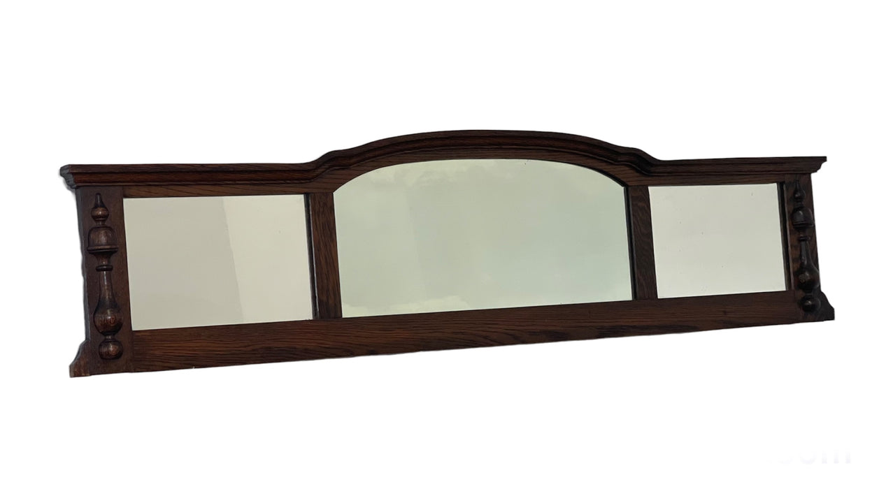 Vintage Three-Panel Wall Mirror with Arched Crest and Turned Wood Frame