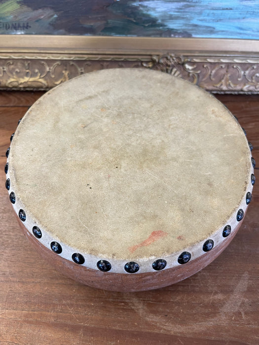 Vintage Handcrafted Drum with Metal Stud Detailing