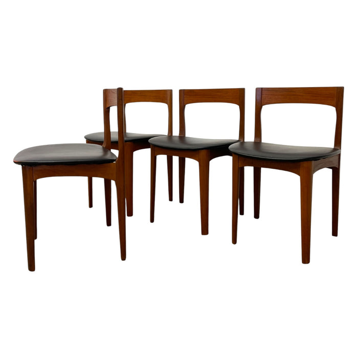 Mid-Century Modern Teak Dining Chairs UK Import – Set of 4 Danish Modern Style Black Vinyl Side Chairs