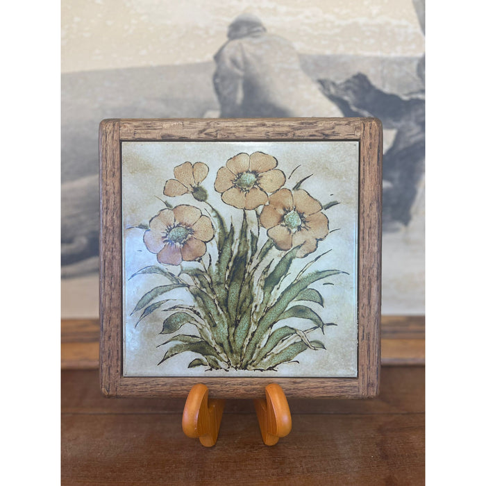 Vintage Wood Framed Floral Motif Art Decor