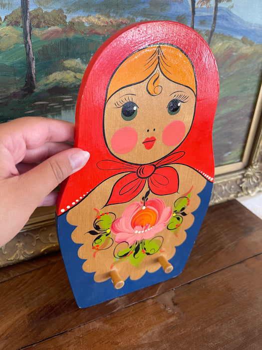 Vintage Hand-Painted Russian Matryoshka Wooden Wall Hook Rack