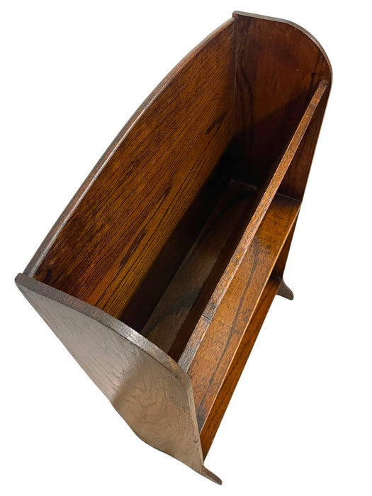 Antique Wooden Magazine Rack with Arched Top and Two-Tier Storage, Freestanding Book or Newspaper Stand