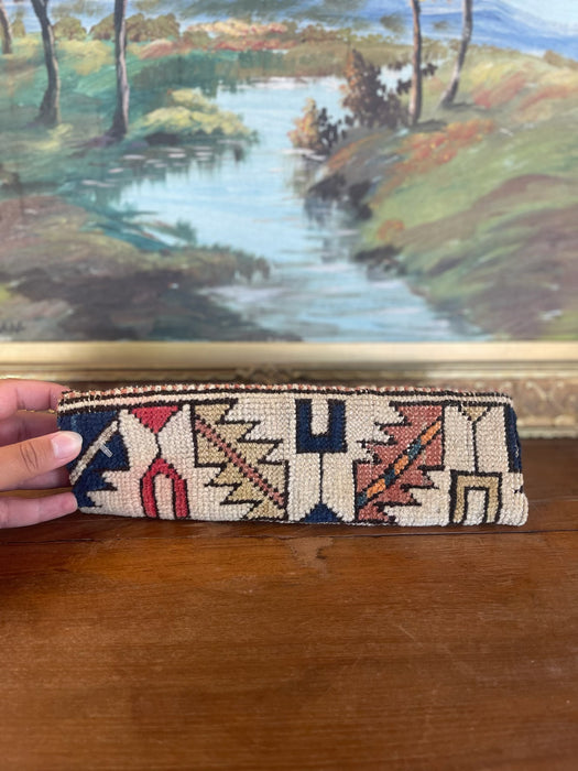 Vintage Handwoven Kilim Textile Pencil/Tool Pouch with Geometric Tribal Motifs.