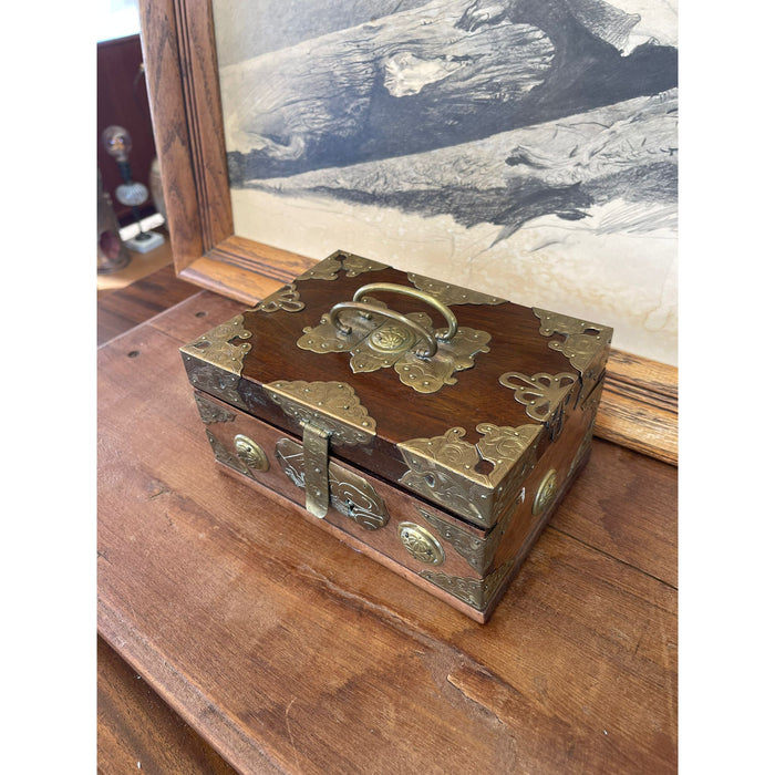 Vintage Wooden Jewelry Box With Gold Toned Accents.