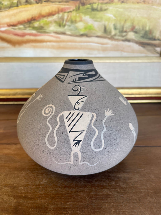 Vintage Kopa Native American Style Pottery Vase, Hand-Painted Black and White